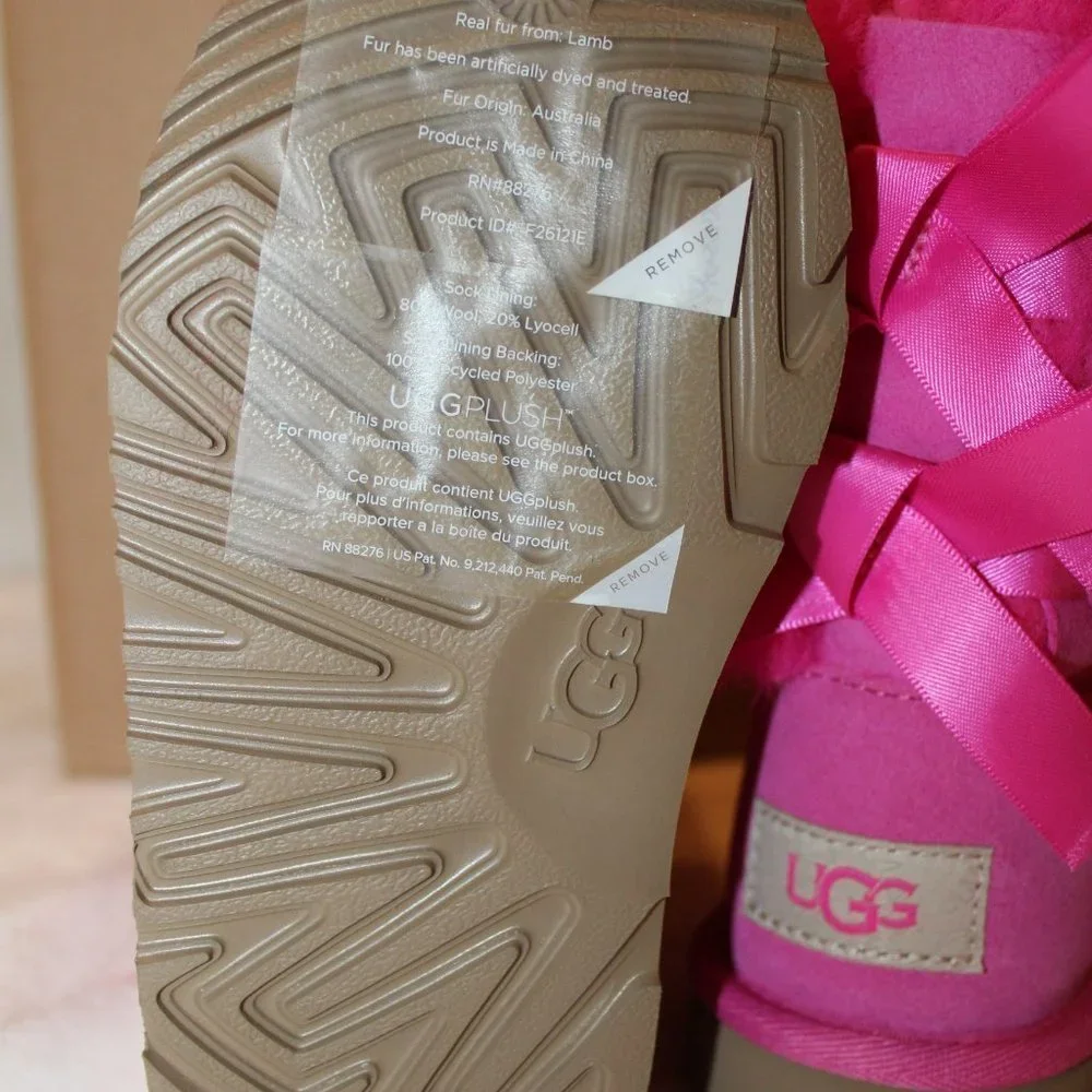NIB UGG TODDLER BAILEY BOW‎ II WATER RESISTANT SUEDE SHEARLING BOOTS PINK